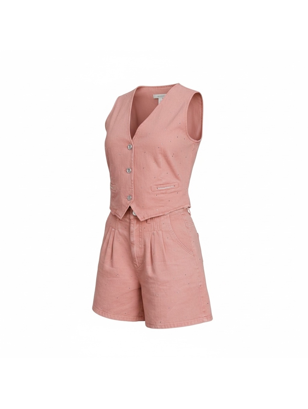 Cache Pink Rhinestone Embellished Vest & Shorts Set